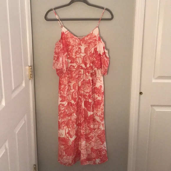 LOFT FLORAL COLD SHOULDER MIDI DRESS - Picture 1 of 4